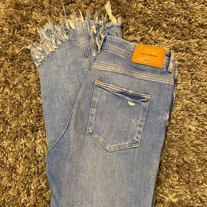Zara Highwaisted Fringe Bottom Jeans
